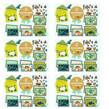 6PK Djeco Dino Rock Letter & Invitation Set 8 Cards Envelopes Stickers Kids 5y+