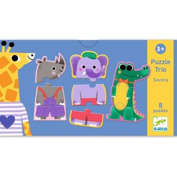 8x3pc Djeco Savana Puzzle Animal Matching Educational 3+ Years