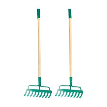 2PK Hape Garden Rake Wooden Gardening Tool Outdoor Kids Toy 4y Green