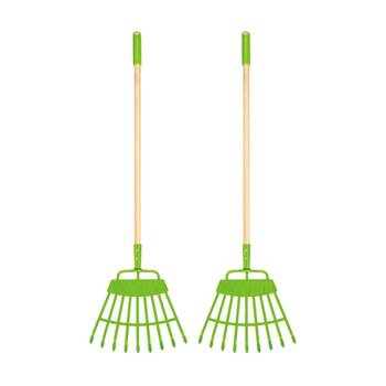 2PK Hape Lawn Rake Wooden Gardening Tool Outdoor Play Kids Toy 4y Green