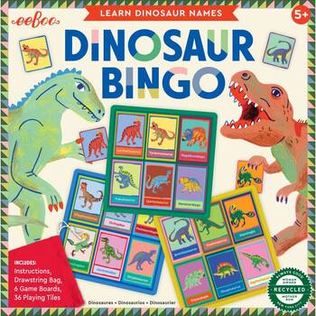 42pc Eeboo Dinosaur Bingo Complete Set 36 Tiles 6 Boards With Bag Kids 5y+