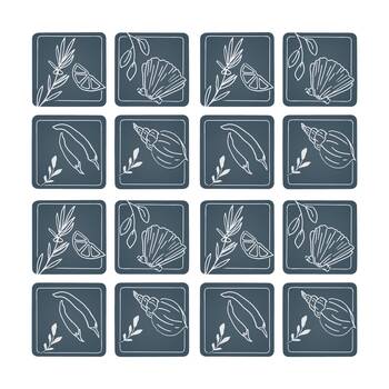 4x 4pc Ecology Ocean Feast Inspired Rectagle Coasters Dark Blue/White 10cm