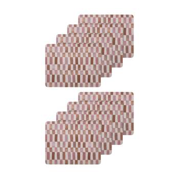 2x 4pc Ecology Retro Brown/Pink Check Dinner Placemats 34x26.5cm