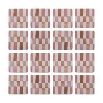 4x 4pc Ecology Retro-Modern Check Rectangle Coasters Brown/Pink 10cm