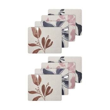 2x 4pc Ecology Hand Drawn Floral Cecile Rectangle Dinner Placemats 34x26.5cm