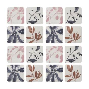 4x 4pc Ecology Hand Drawn Floral Silhouettes Cecile Rectangle Coasters 10cm