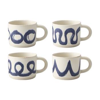 4pc Ecology Brae Stoneware Coffee Mugs Wavey Blue/White 340ml