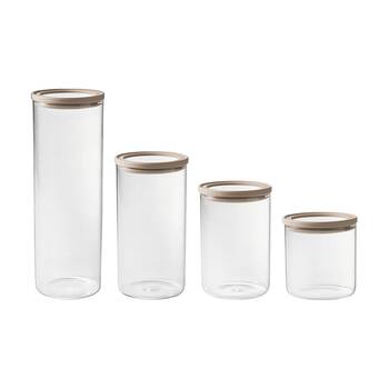 4pc Ecology Store Round Glass & Silicone Pantry Canisters Multi-Size Air-Tight