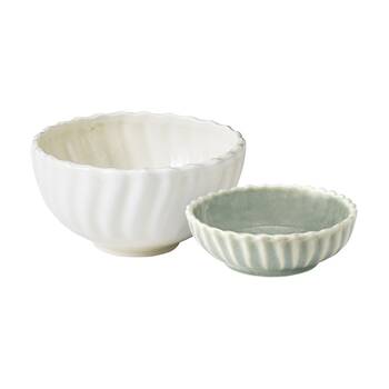 Ecology Ritual Rippled Porcelain Dip Bowl Set Green & Off White 9.5cm/12cm