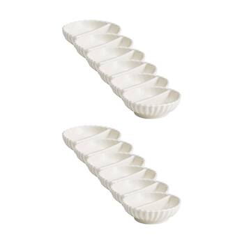 12PK Ecology Ritual Rippled Porcelain Salt & Pepper Pinch Dish Off White 9.5cm