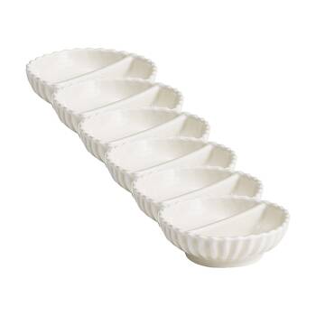 6PK Ecology Ritual Rippled Porcelain Salt & Pepper Pinch Dish Off White 9.5cm