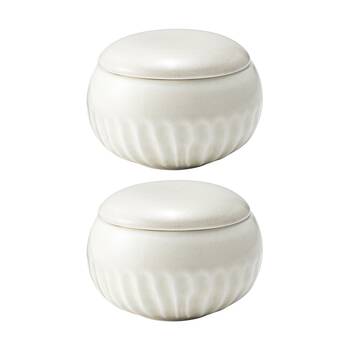 2PK Ecology Ritual Rippled Porcelain Small Lid Pot Frost Off White 7x9.5cm