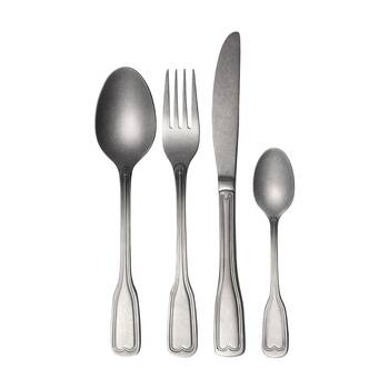 16pc Ecology Anais Vintage Cutlery Set Fork Knives & Spoons Brushed Matte Silver