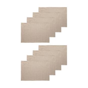 2x 4pc Ecology Beige/Red Striped Dinner Napery Placemats 100% Cotton 53x38cm