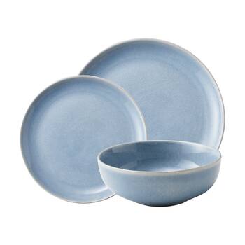 12pc Ecology Element Dinnerware Set Plate Side-Plate & Bowls Sky Light Blue