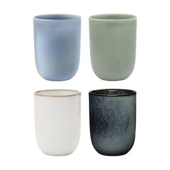 4pc Ecology Element Stoneware Cuddle Mugs Green Blues & White 250ml