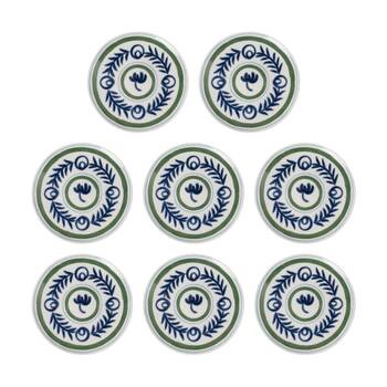 8PK Ecology Laurus Stoneware Side Plate Blue Green Fern Pattern 21cm