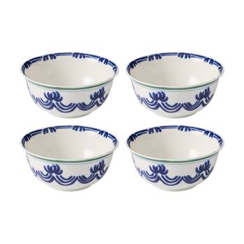 4PK Ecology Laurus Stoneware Noodle Bowl Blue Green Fern Pattern 17.5cm