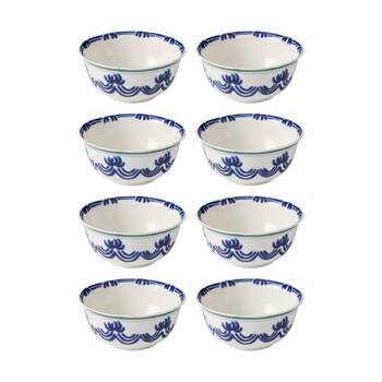 8PK Ecology Laurus Stoneware Noodle Bowl Blue Green Fern Pattern 17.5cm
