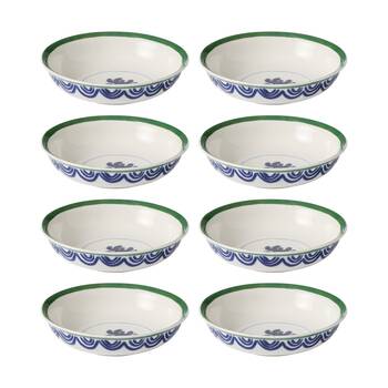 8PK Ecology Laurus Stoneware Dinner Bowl Blue Green Fern Motif Design 22cm