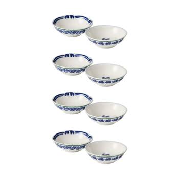 4x 2pc Ecology Laurus Stoneware Dip Bowl Set Blue Green Fern Motif 12cm