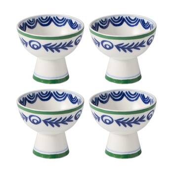 4PK Ecology Laurus Stoneware Footed Bowl Blue Green Fern Motif. 12x10cm