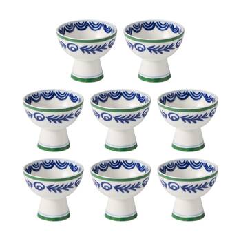 8PK Ecology Laurus Stoneware Footed Bowl Blue Green Fern Motif. 12x10cm