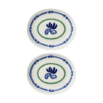 2PK Ecology Laurus Stoneware Oval Platter Fern Motif Serveware Dish 36x30cm