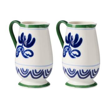 2PK Ecology Laurus Stoneware Jug Blue Green Fern Motif Pitcher 1.2L