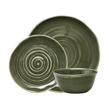 12pc Ecology Ottawa Stoneware Dinner Set Moss Green Textured Dinnerware