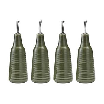 4PK Ecology Ottawa Stoneware Oil Bottle With Pouring Spout Moss Green 450ml