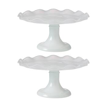 2PK Ecology Ruffle Glass Cake Stand High Gloss Serveware White 26x12.5cm