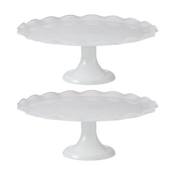 2PK Ecology Ruffle Glass Cake Stand High Gloss Serveware White 20x12.5cm