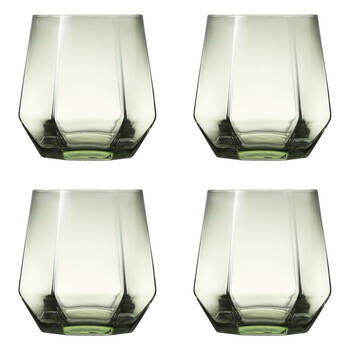 4pc Ecology Jemma Geometric Tumbler Glass Set Willow Smokey Green 390ml