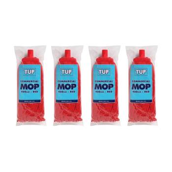 4PK TUF Heavy Duty Performance Commercial Blended Fibre Mop Red 400gm