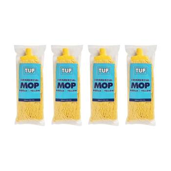 4PK TUF Heavy Duty Performance Commercial Blended Fibre Mop Yellow 400gm