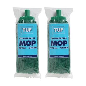 2PK TUF Heavy Duty Performance Commercial Blended Fibre Mop Green 400gm