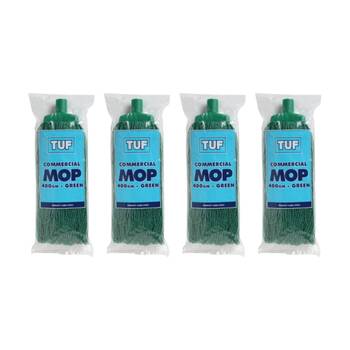 4PK TUF Heavy Duty Performance Commercial Blended Fibre Mop Green 400gm