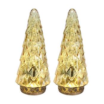 2PK LVD Vintage-Inspired Large Pine Tree LED Lantern Home Decor Gold 11x11x24cm