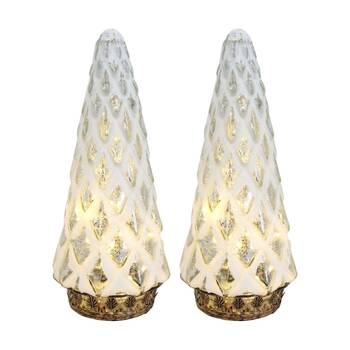 2PK LVD Vintage-Inspired Large Pine Tree LED Lantern Home Decor White 11x11x24cm