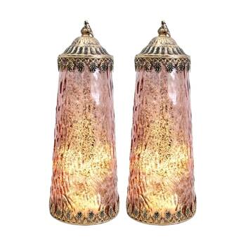 2PK LVD LED Lantern Tower Home Decor Vintage-Inspired Punch 10.5x10.5x27cm