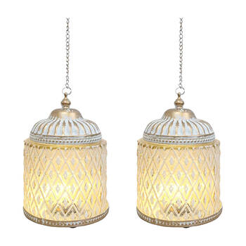 2PK LVD Vintage-Inspired LED Lantern Vittoria White/Gold 12x12x18cm
