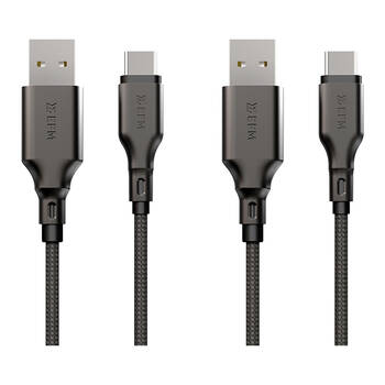 2PK EFM USB-A to USB-C Power Charging Cable W/ Aramid Fibre Reinforcement 1m