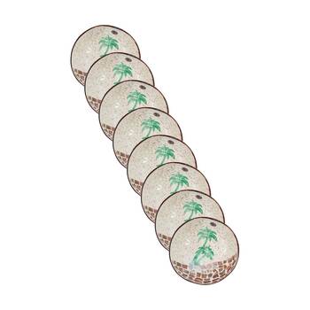 8PK LVD Palm Decorative Round Coconut Capiz Trinket/Jewellery Bowl 13x6cm