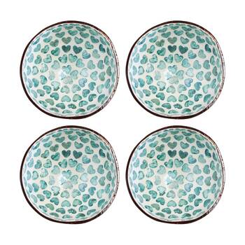 4PK LVD Turquoise Heart Round Coconut Capiz Trinket/Jewellery Bowl 13x13x6cm