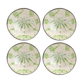 4PK LVD Palm Green Round Coconut Capiz Trinket/Jewellery Bowl 13x13x6cm