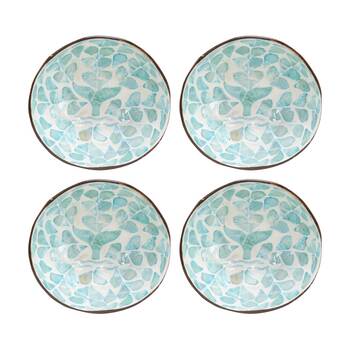 4PK LVD Whale Tail Aqua Round Coconut Capiz Trinket/Jewellery Bowl 13x13x6cm