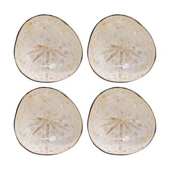4PK LVD Palm Tree Natural Decorative Round Coconut Capiz Bowl Decor 13x13x6cm