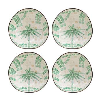 4PK LVD Palm Deep Green Round Coconut Capiz Trinket/Jewellery Bowl 13x13x6cm