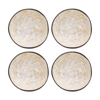 4PK LVD Ivory Decorative Round Coconut Capiz Trinket/Jewellery Bowl 13x13x6cm